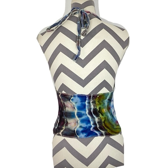 Handmade Geode Tie Dye Tank Top Halter Womens Small Ribbed Shirt Blue Upcycled - Picture 2 of 11